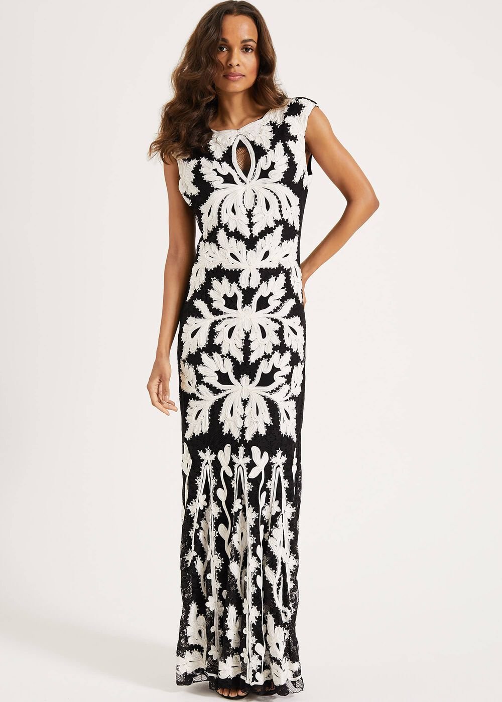 Paige Tapework Lace Maxi Dress - Black/Ivory