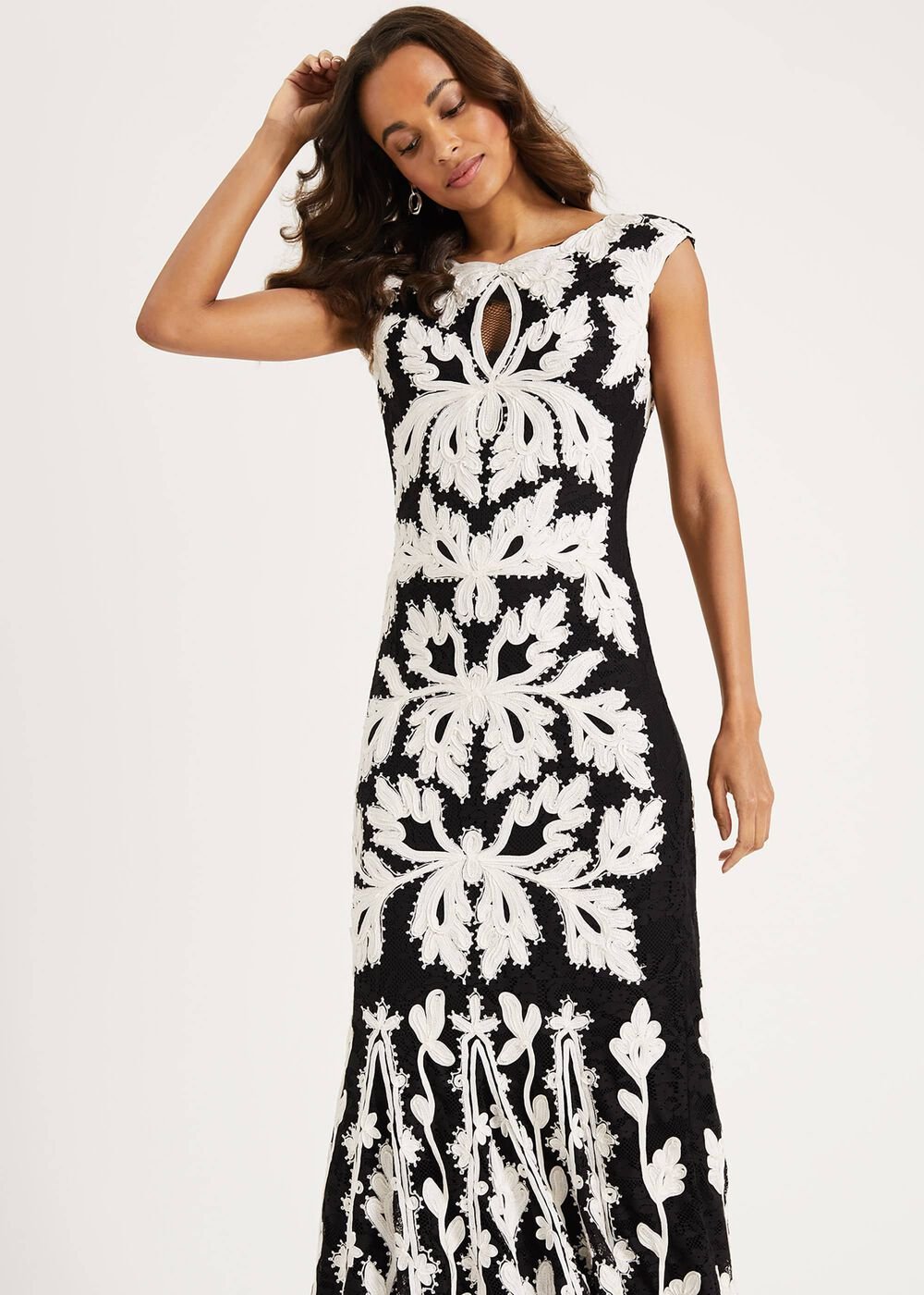 Paige Tapework Lace Maxi Dress - Black/Ivory