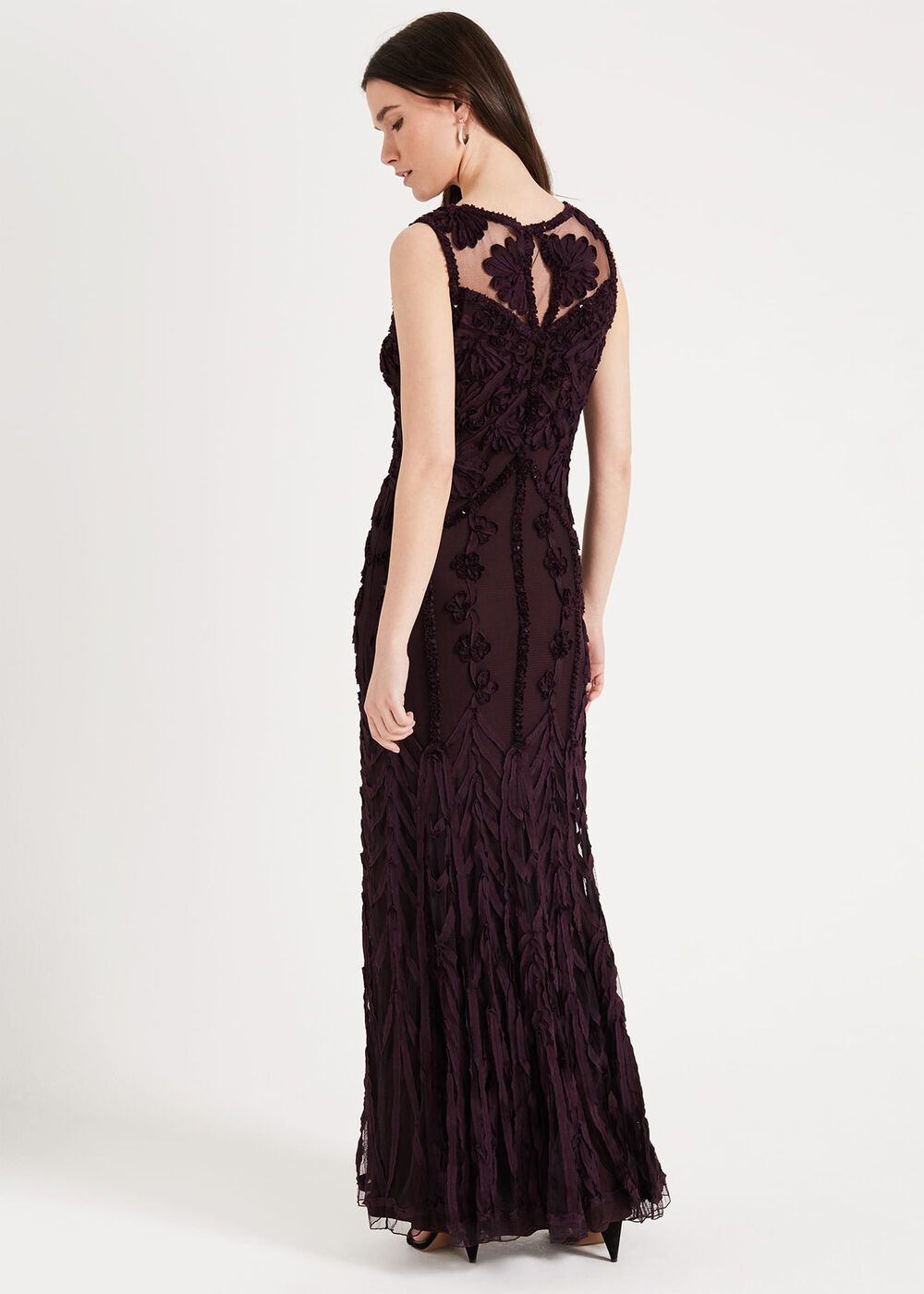 Anoushka Tapework Lace Maxi Dress - Burgundy