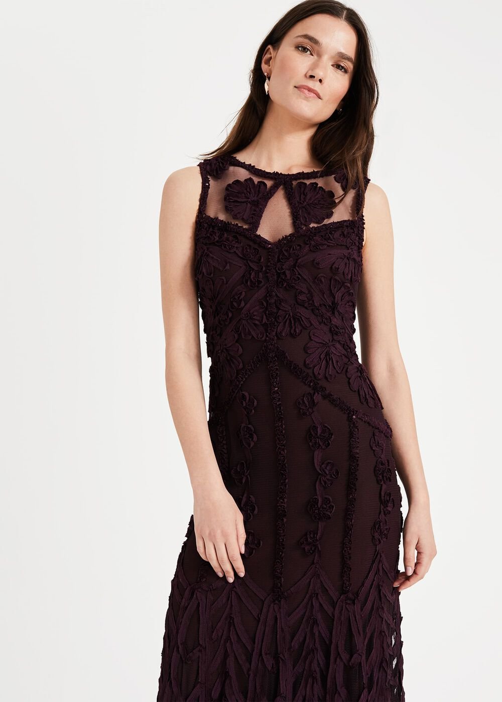 Anoushka Tapework Lace Maxi Dress - Burgundy
