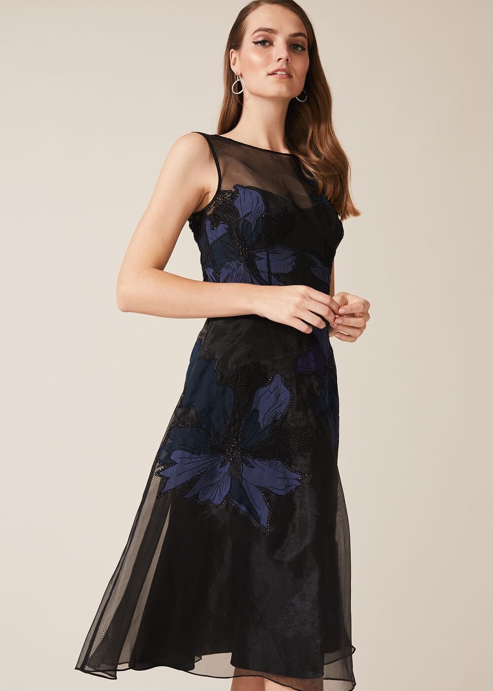 Simone Applique Flower Dress - Black/Evergreen