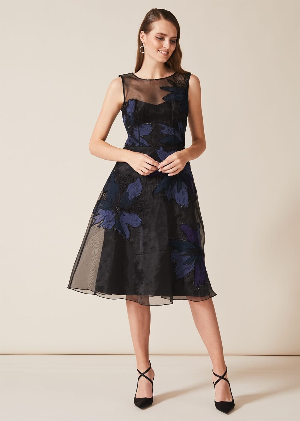 Simone Applique Flower Dress - Black/Evergreen