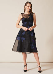 Simone Applique Flower Dress - Black/Evergreen