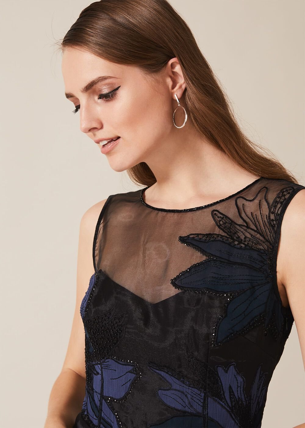 Simone Applique Flower Dress - Black/Evergreen