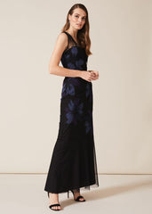 Barbara Applique Floral Dress - Black/Navy