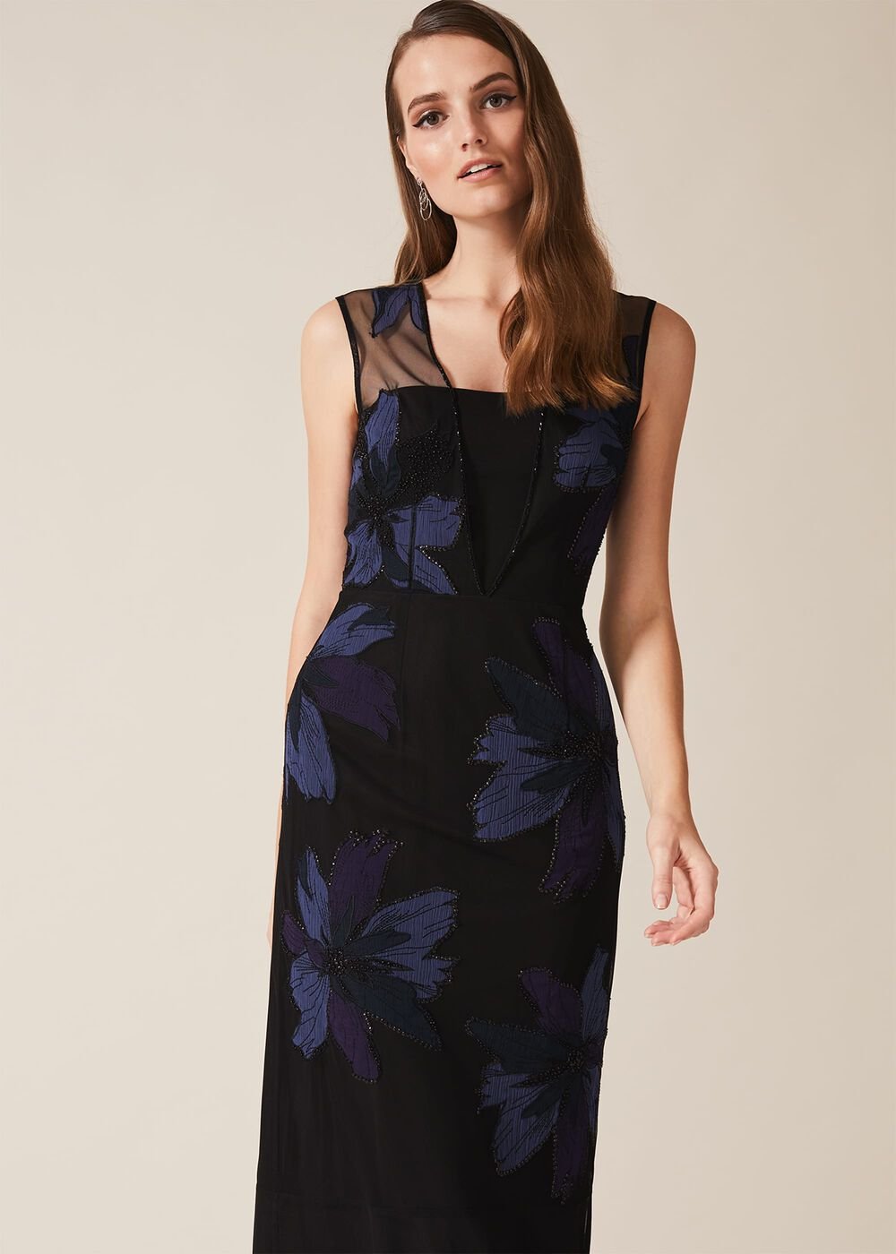 Barbara Applique Floral Dress - Black/Navy