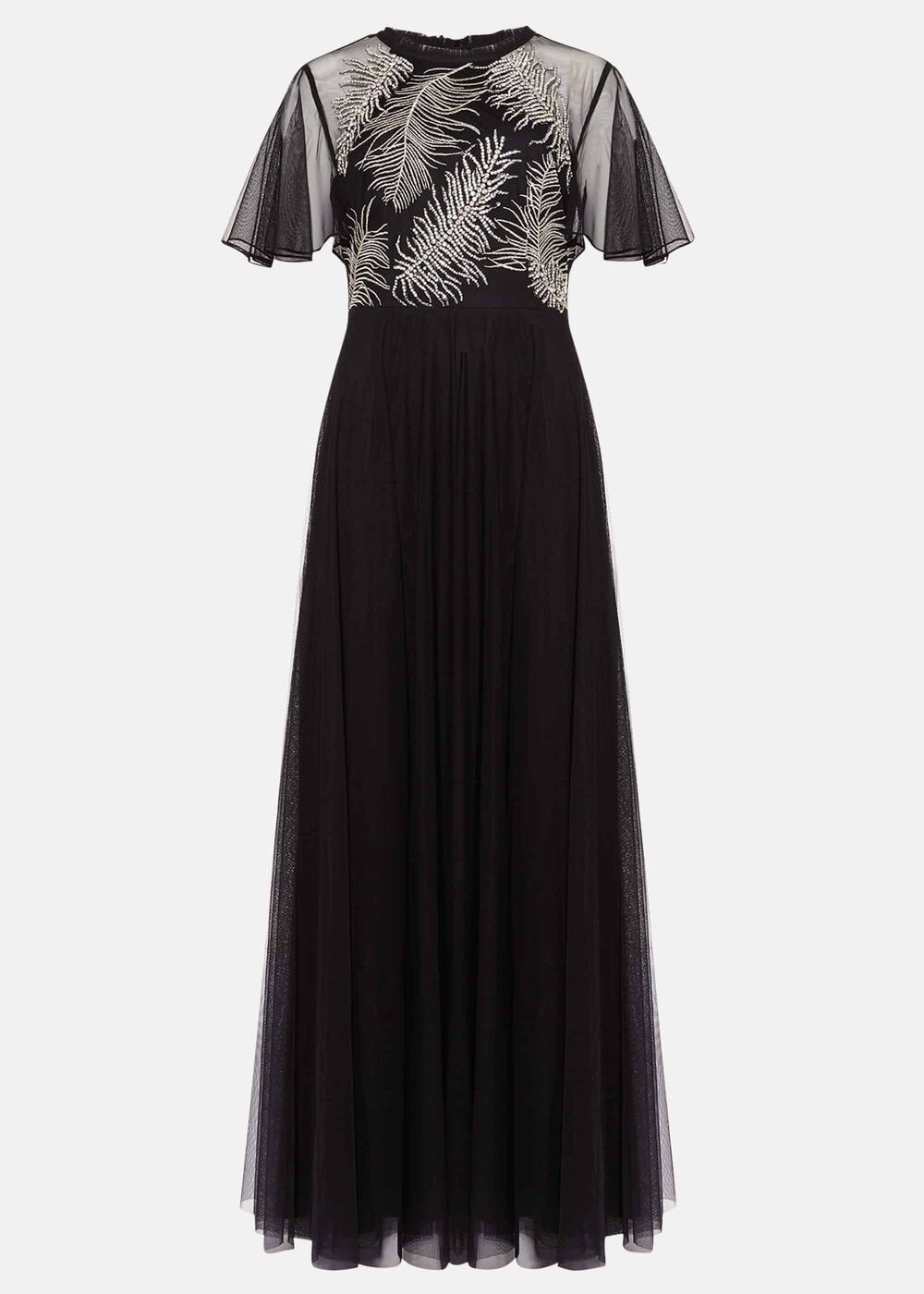 Loretta Feather Embroidered Dress - Black