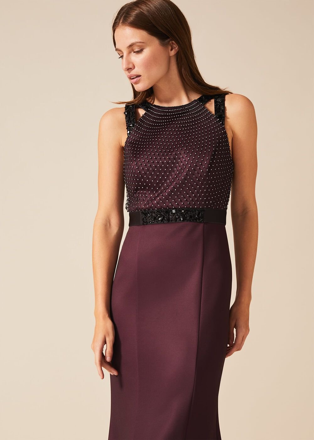 Sofia Beaded Bodice Dress - Port