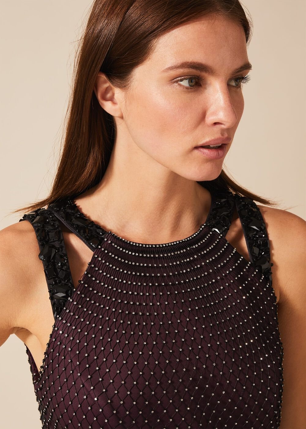 Sofia Beaded Bodice Dress - Port