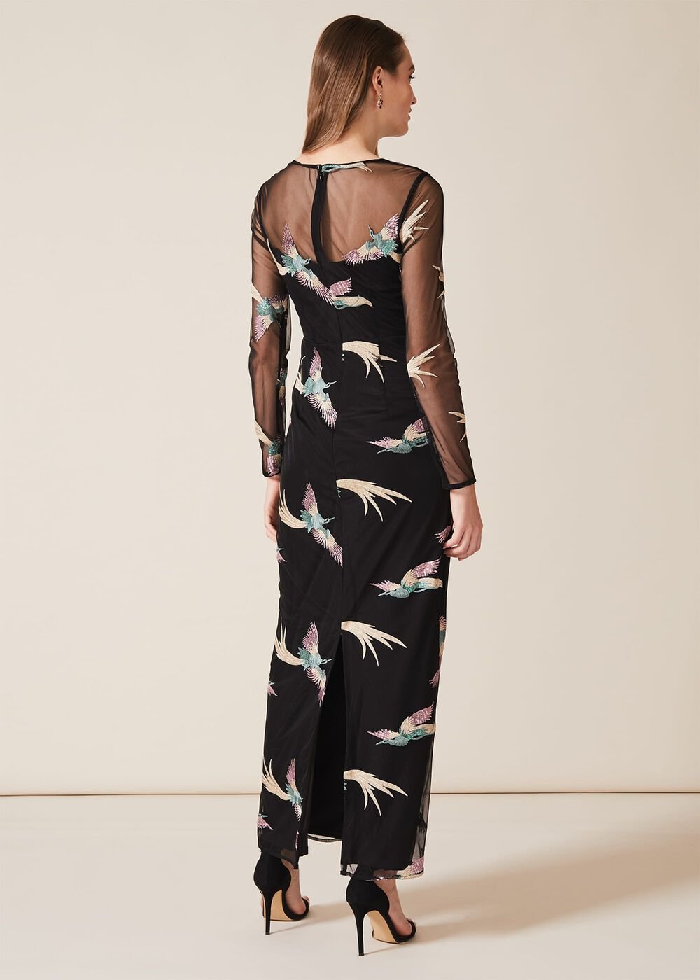 Astrid Embroidered Bird Dress - Black
