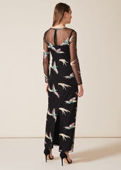 Astrid Embroidered Bird Dress - Black