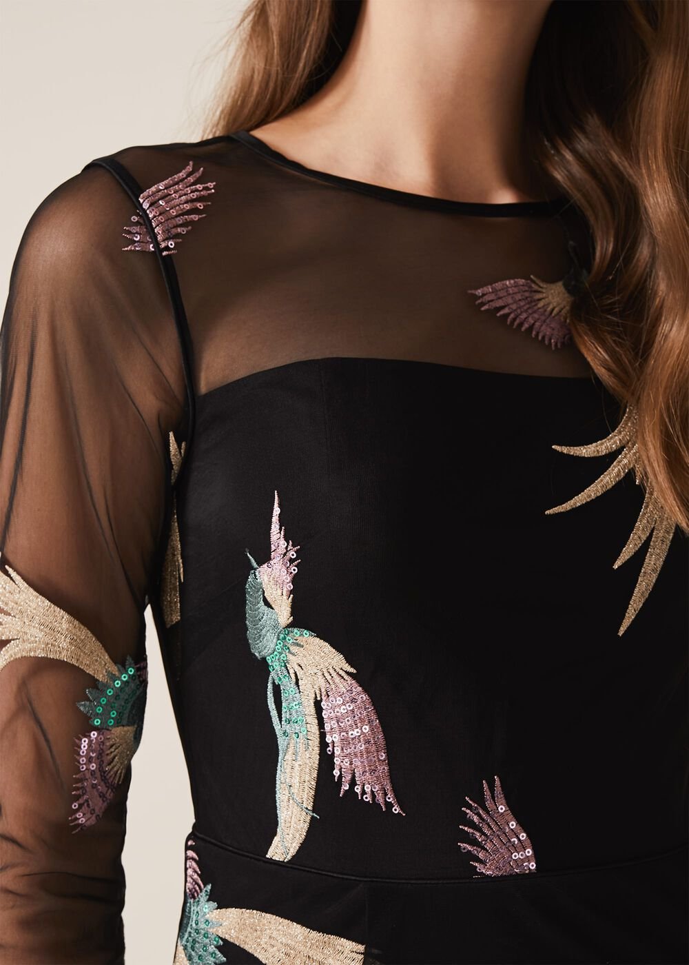 Astrid Embroidered Bird Dress - Black