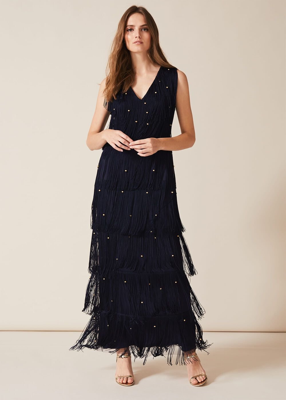 Kandice Fringe Maxi Dress - Navy