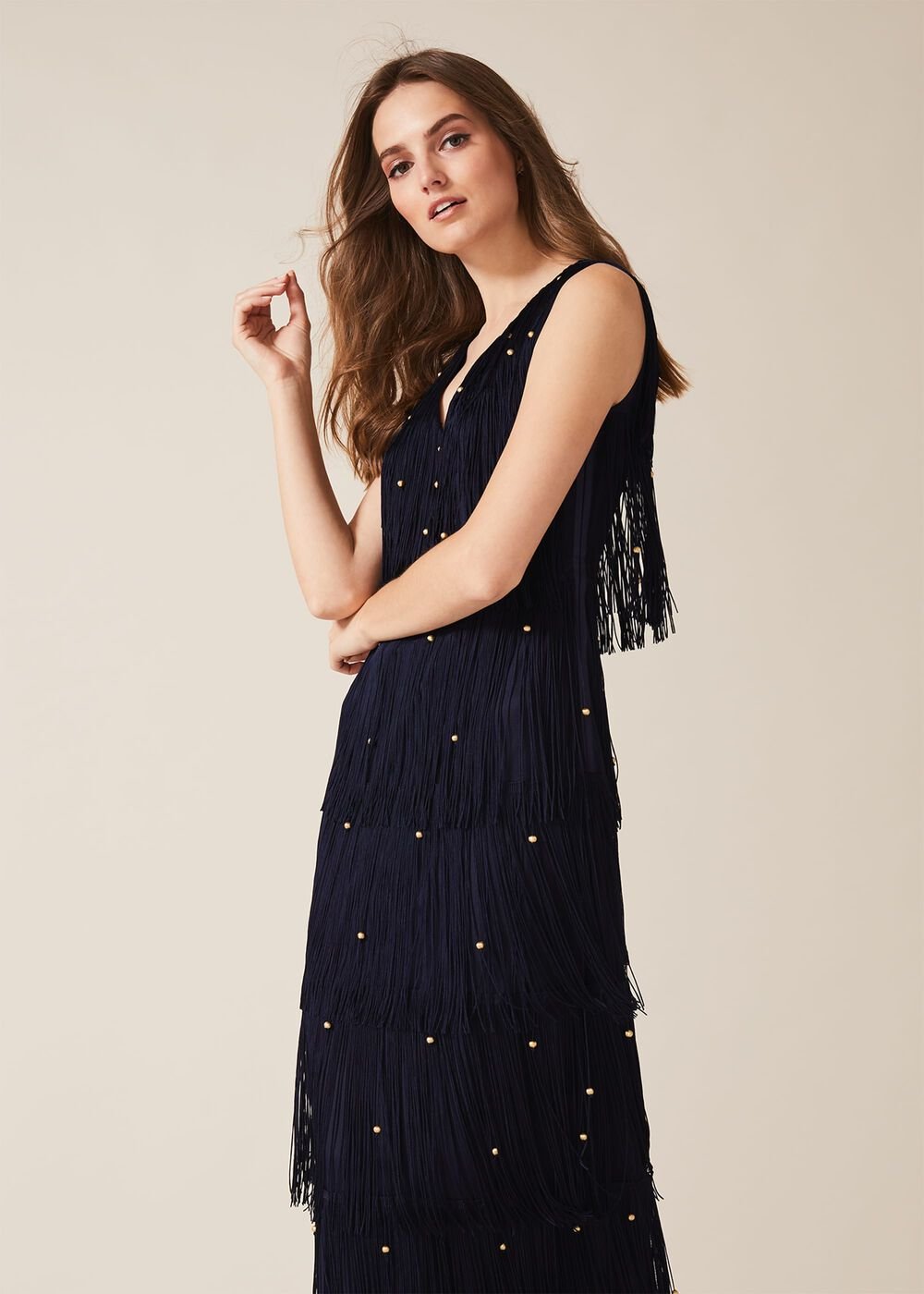 Kandice Fringe Maxi Dress - Navy