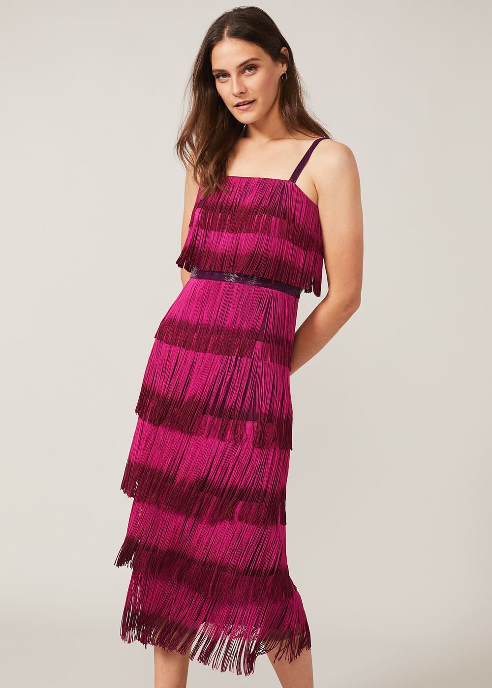 Katalina Dip Dye Fringe Dress - Magenta/Orchid