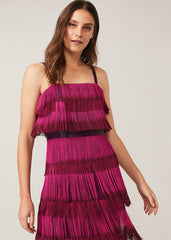 Katalina Dip Dye Fringe Dress - Magenta/Orchid