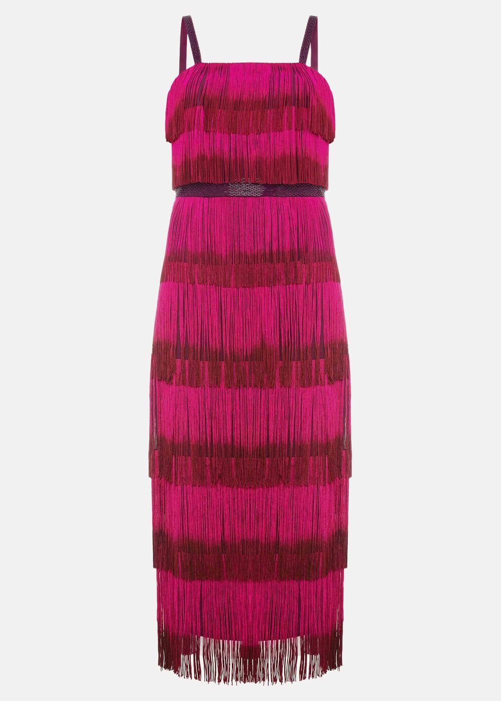 Katalina Dip Dye Fringe Dress - Magenta/Orchid