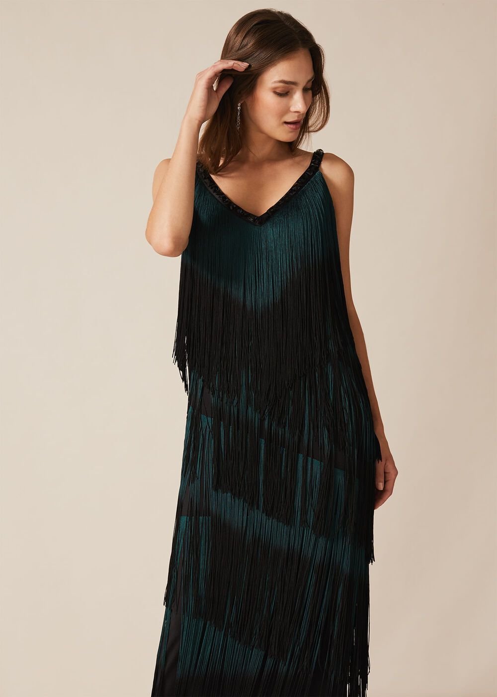 Tina Tassel Dress - Black/Forest