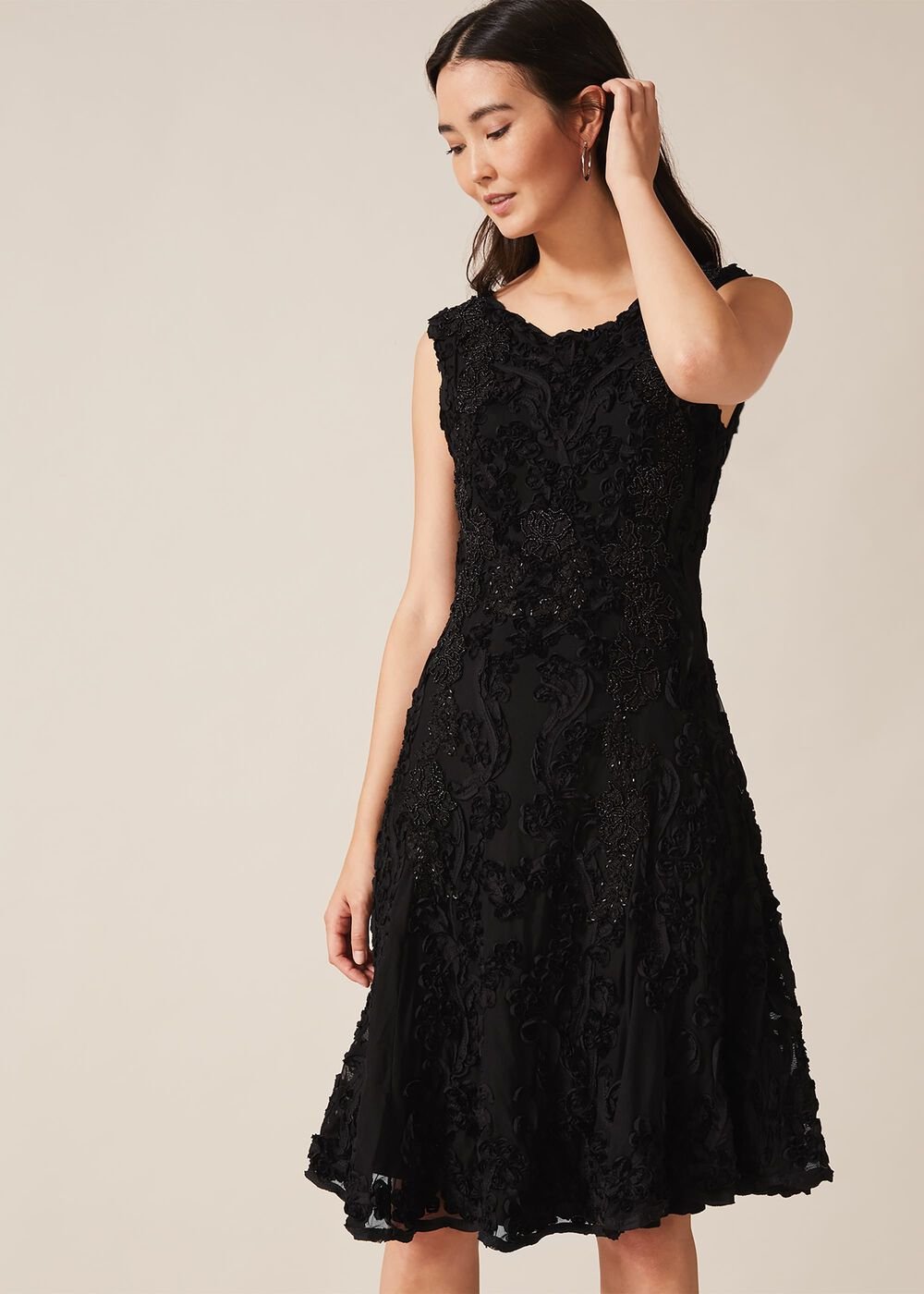 Penelope Tapework Lace Dress - Black