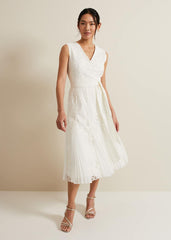 Caterina Embroidered Flared Wedding Dress - Pale Cream