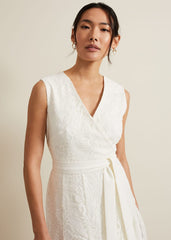 Caterina Embroidered Flared Wedding Dress - Pale Cream