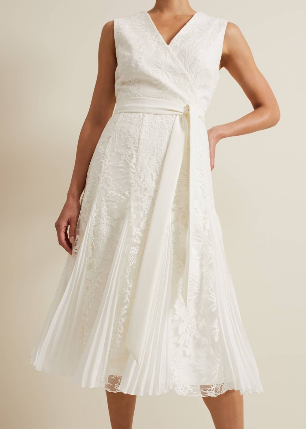 Caterina Embroidered Flared Wedding Dress - Pale Cream