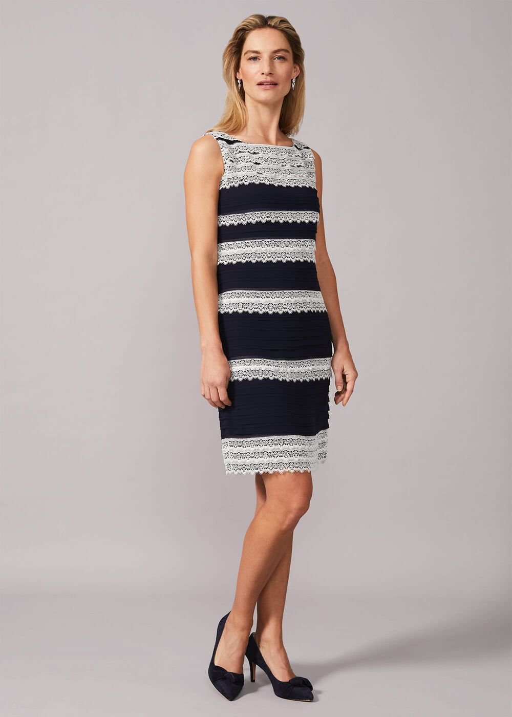 Priyanka Layered Fitted Dress - Navy/Ivory