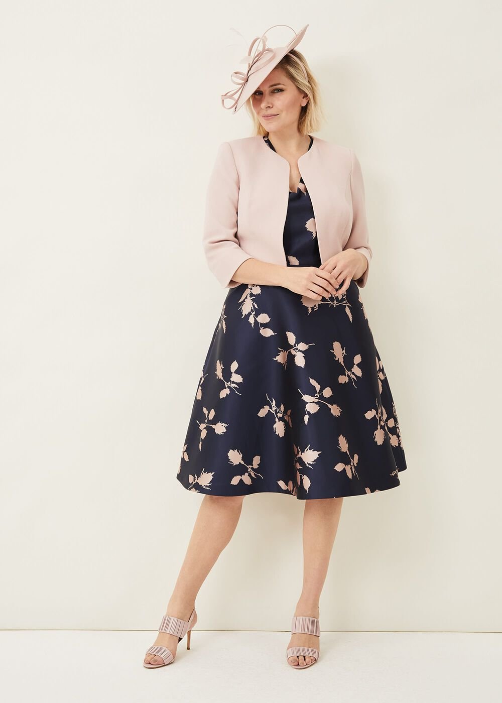 Jordyn Jacquard Fit And Flare Dress - Navy/ Ballet Pink