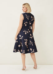 Jordyn Jacquard Fit And Flare Dress - Navy/ Ballet Pink
