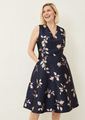 Jordyn Jacquard Fit And Flare Dress - Navy/ Ballet Pink