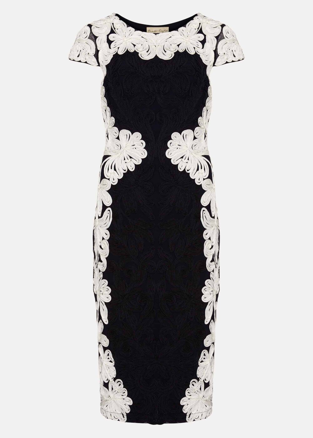 Nori Tapework Lace Fitted Dress - Navy/Ivory