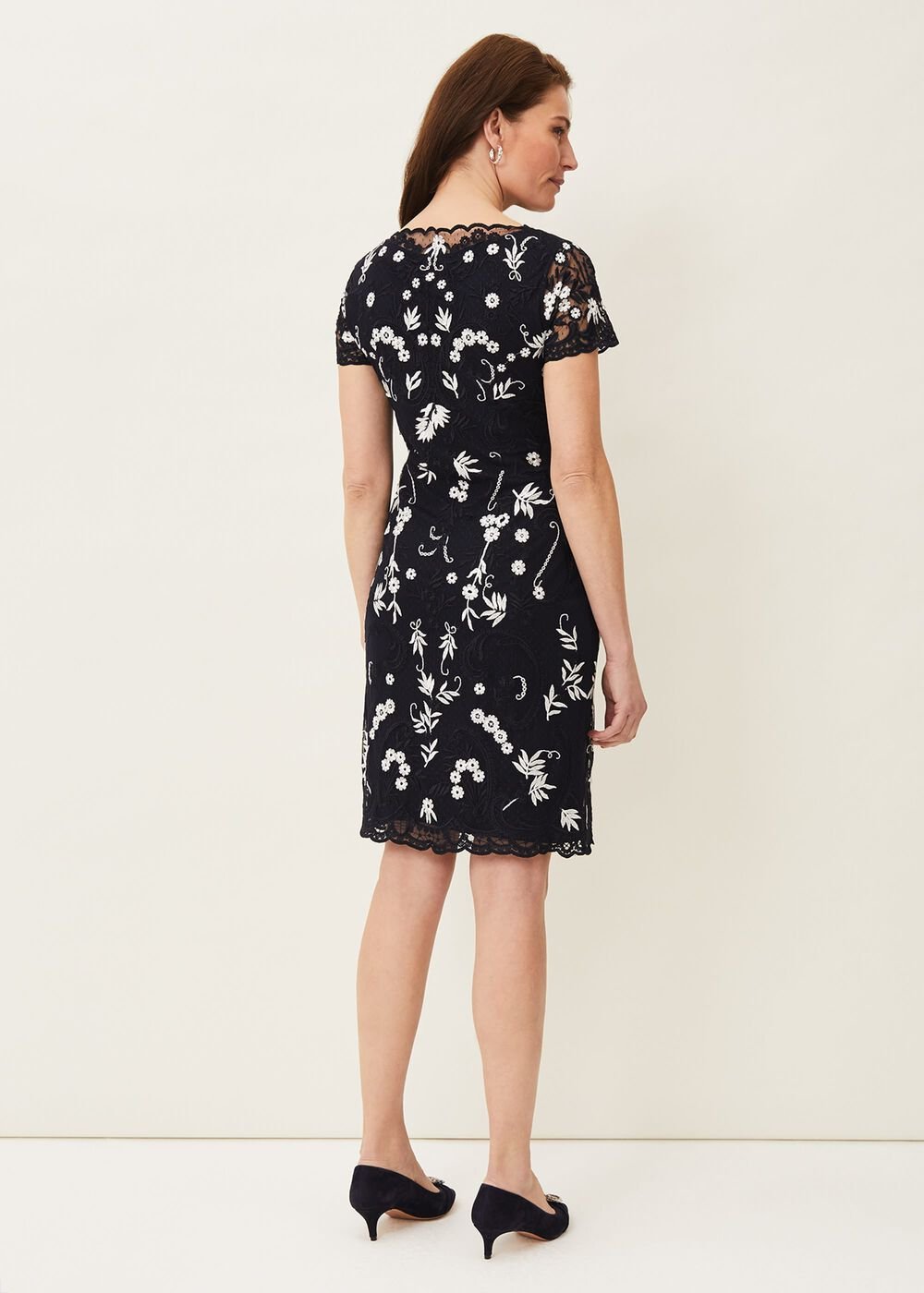 Floris Embroidered Shift Dress - Navy/Ivory