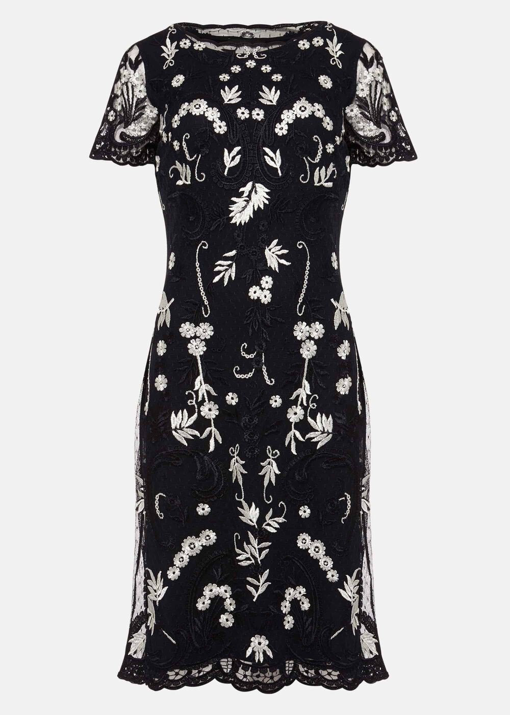 Floris Embroidered Shift Dress - Navy/Ivory