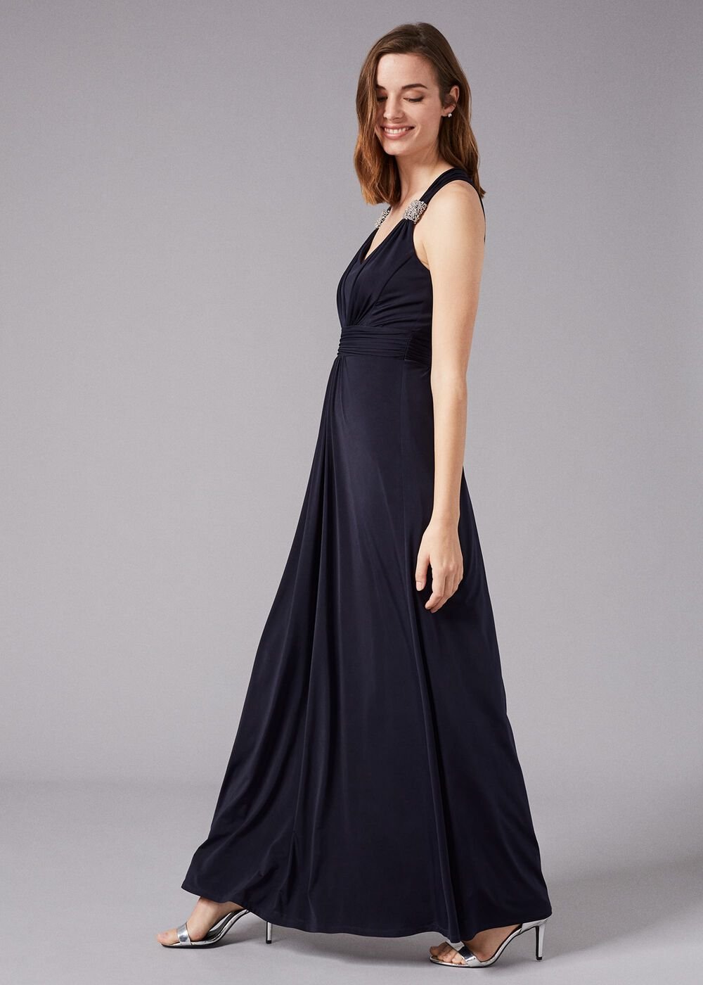 Odetta Embelished Jersey Dress - Navy