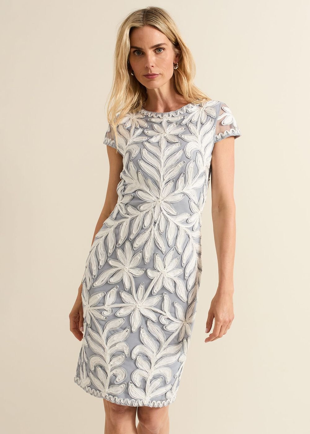 Isobel Tapework Lace Fitted Dress - Mineral/ Ivory