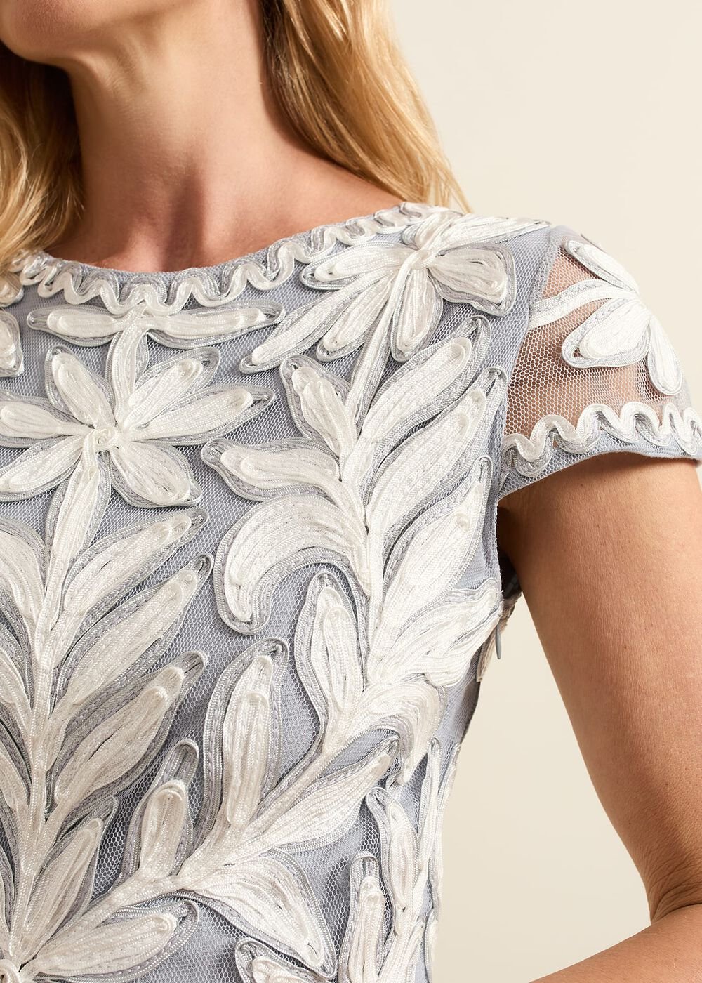 Isobel Tapework Lace Fitted Dress - Mineral/ Ivory