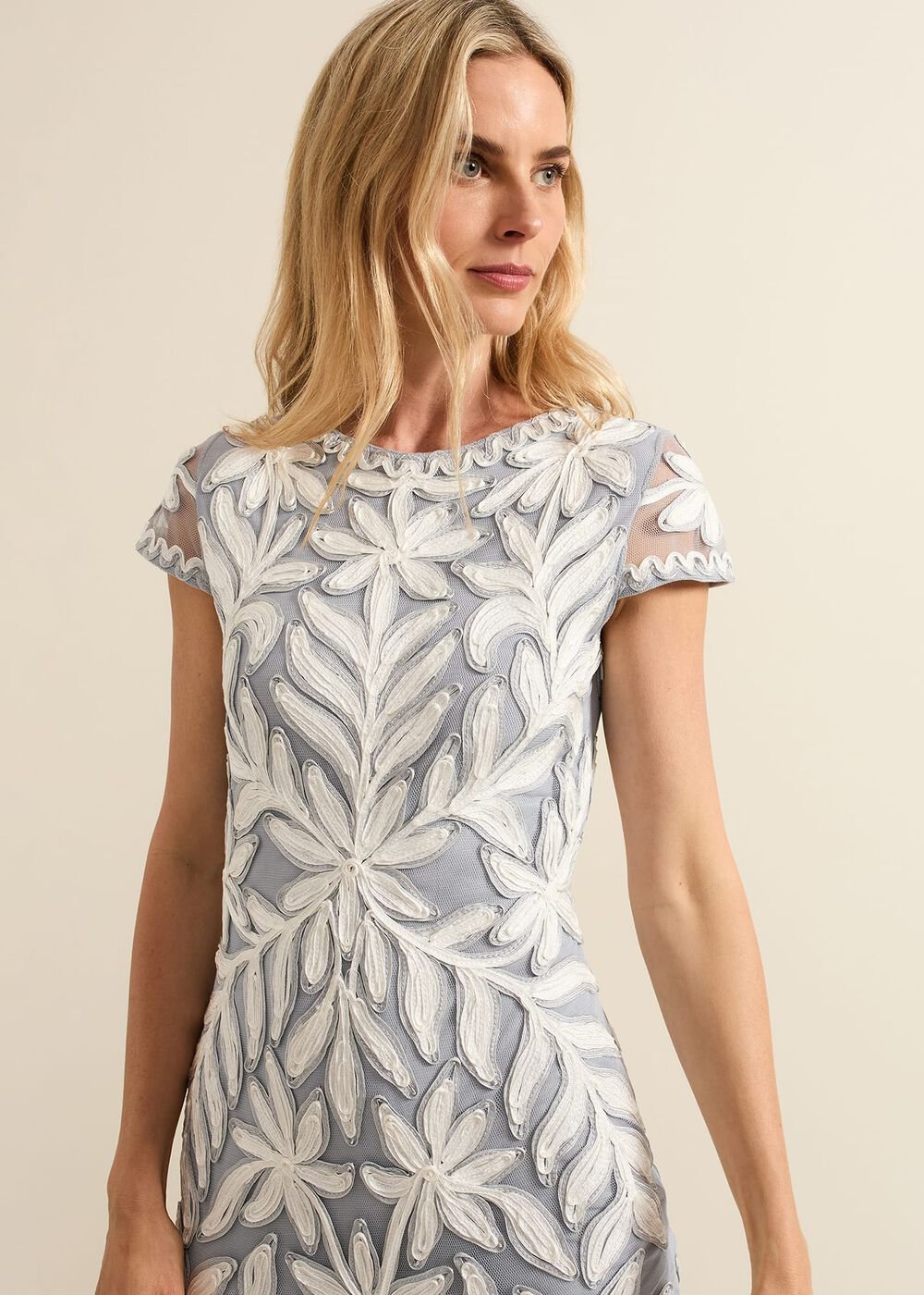 Isobel Tapework Lace Fitted Dress - Mineral/ Ivory