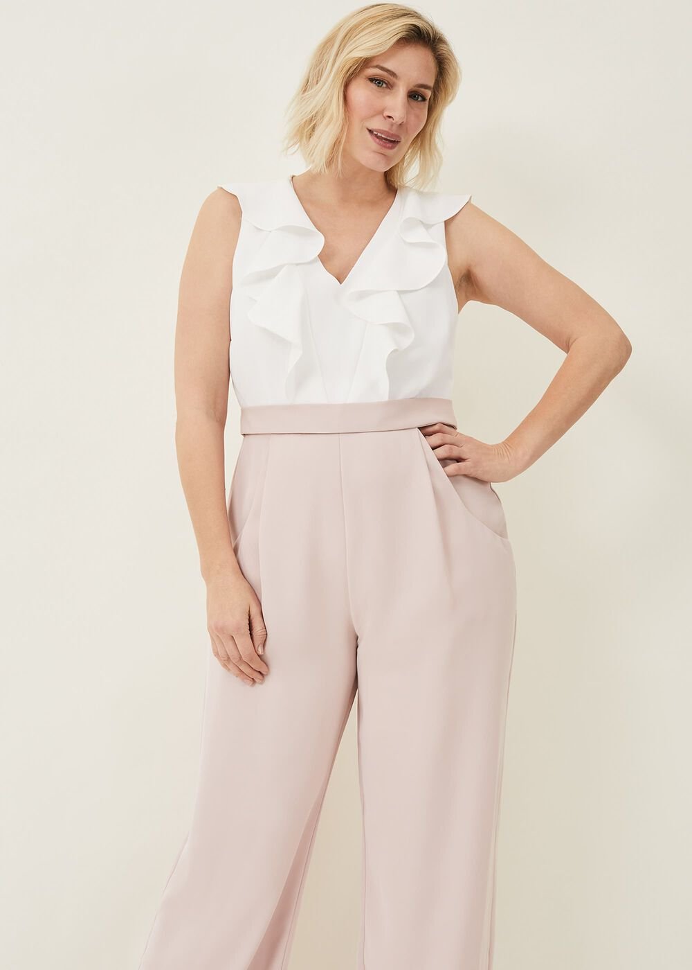 Linda Frill Jumpsuit - Ivory/ Antique Rose