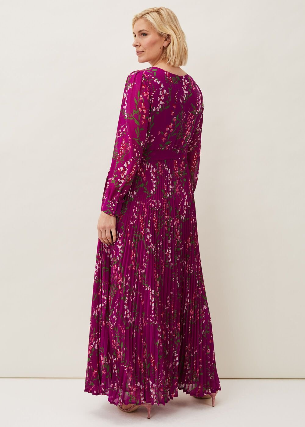 Carmen Pleated Maxi Dress - Bright Plum