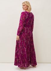 Carmen Pleated Maxi Dress - Bright Plum