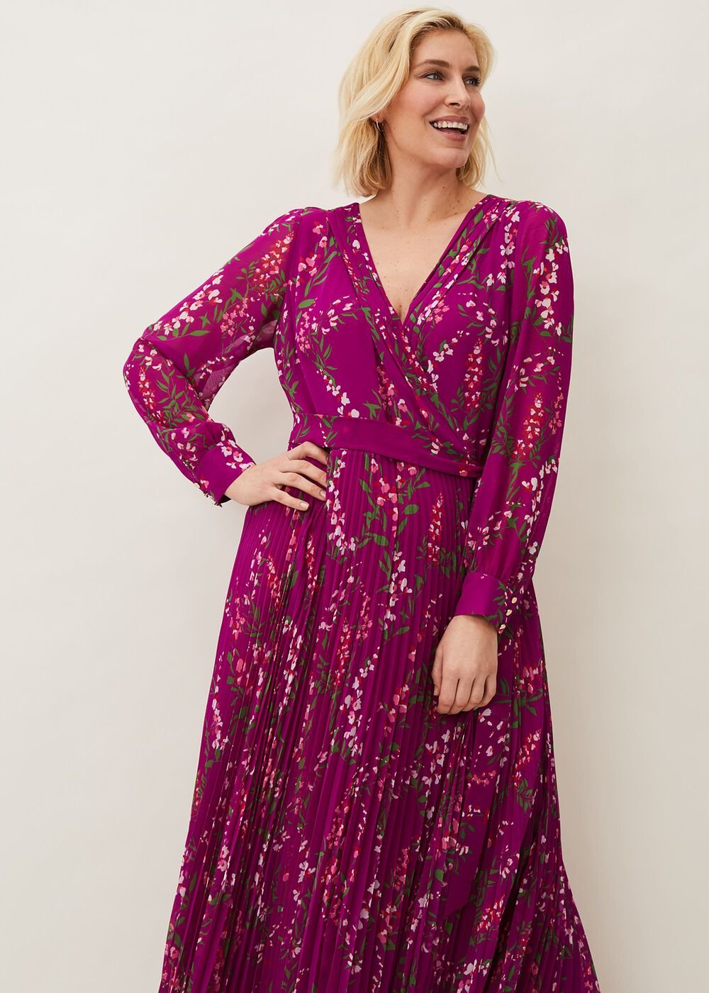 Carmen Pleated Maxi Dress - Bright Plum