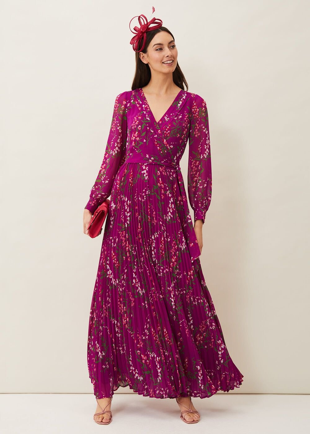 Carmen Pleated Maxi Dress - Bright Plum