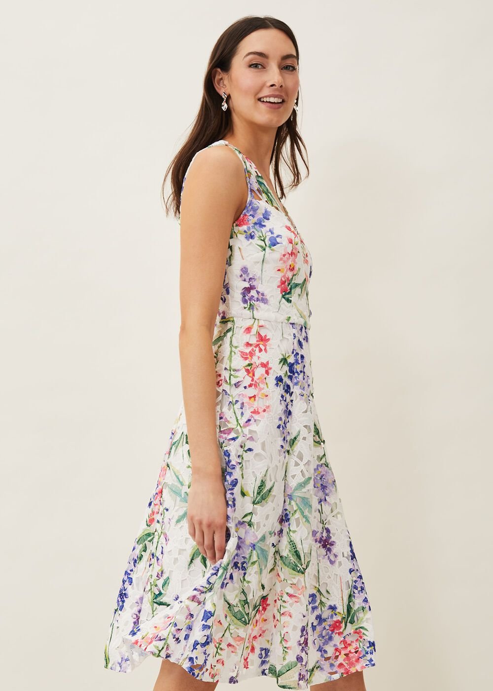 Lonnie Floral Fit And Flare Dress - Ivory/Multi