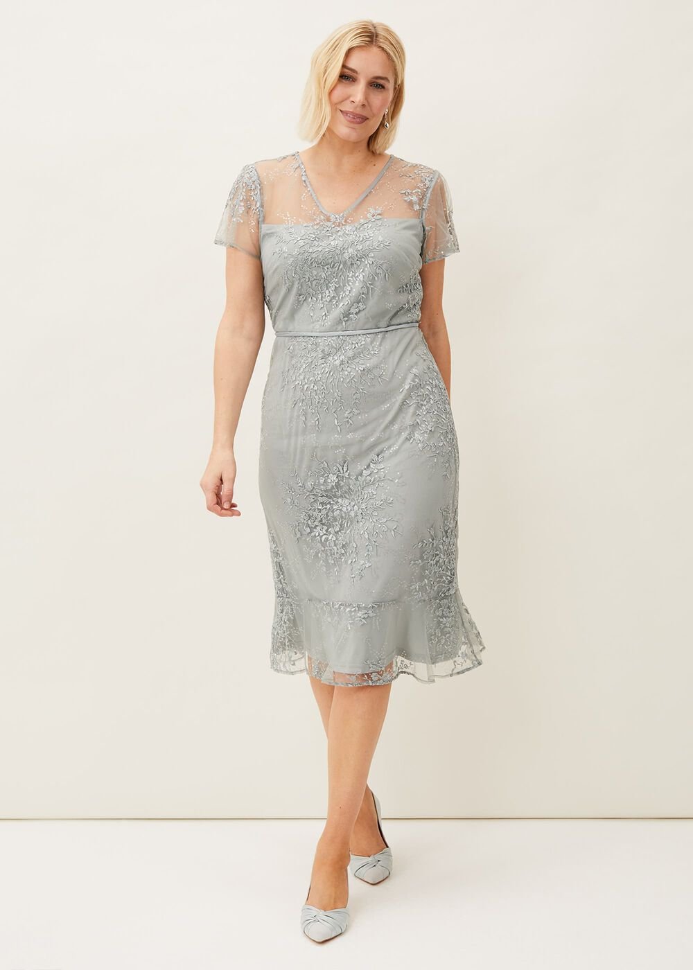 Juliana Floral Embroidered Dress - Eau De Nil