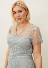 Juliana Floral Embroidered Dress - Eau De Nil