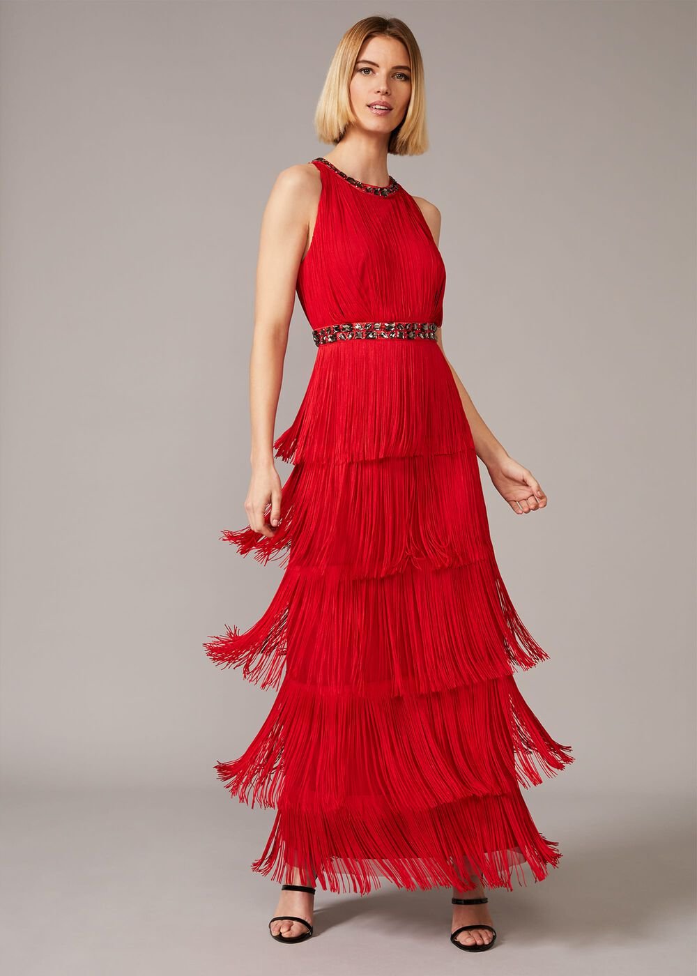 Albertina Fringe Maxi Dress - Scarlet