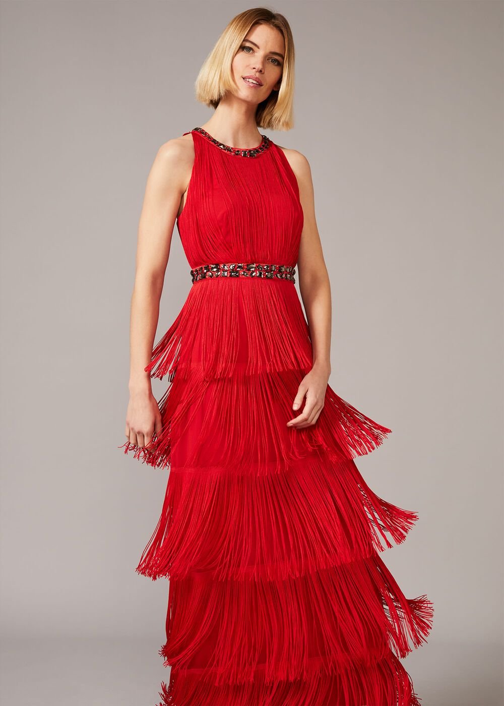 Albertina Fringe Maxi Dress - Scarlet