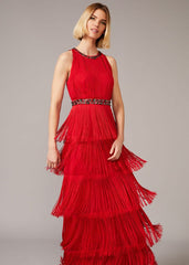 Albertina Fringe Maxi Dress - Scarlet
