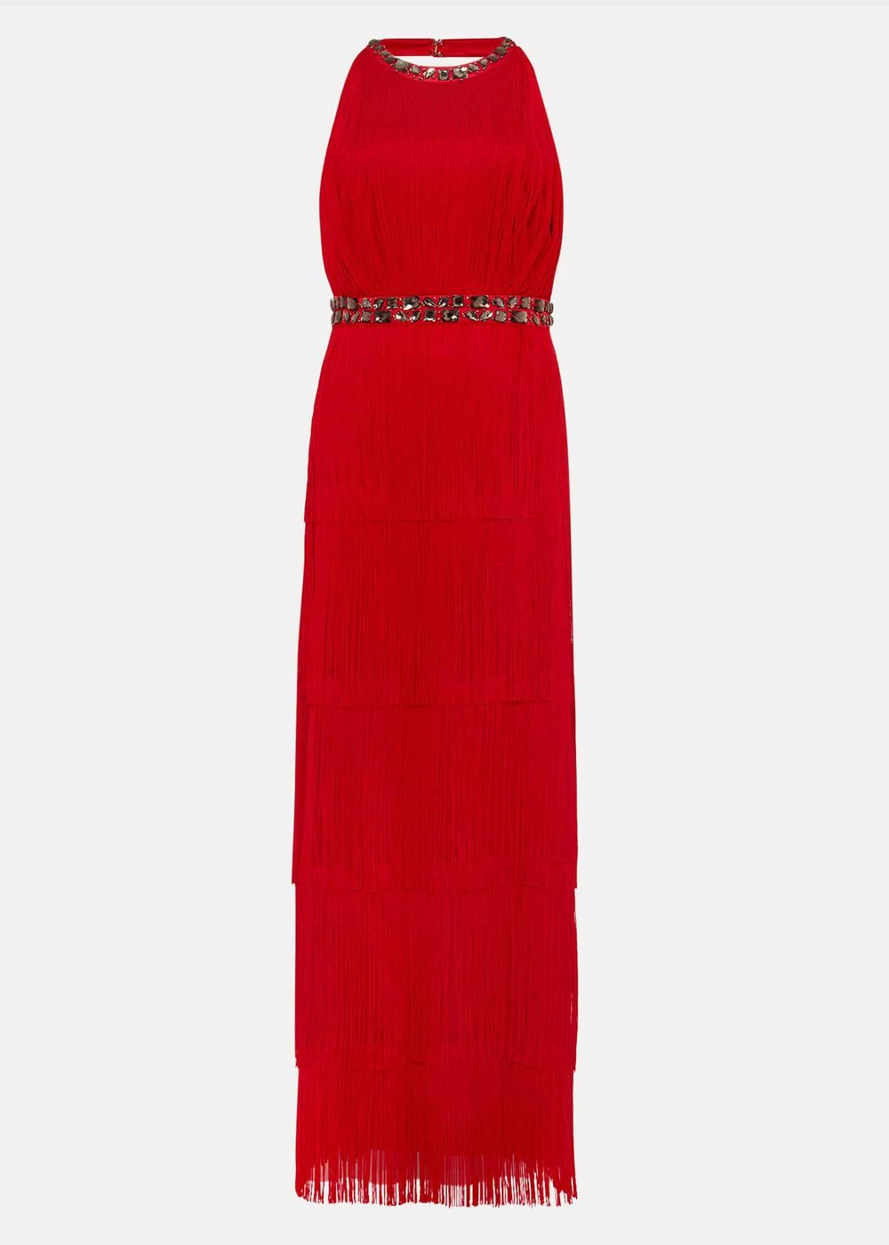 Albertina Fringe Maxi Dress - Scarlet