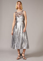 Lainey Shimmer Sequin Midi Dress - Silver
